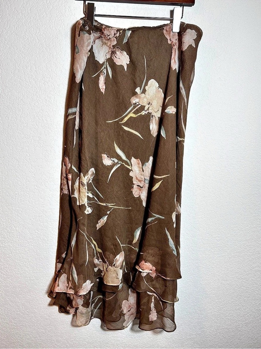 Lauren Ralph Lauren Floral Silk Midi Skirt Brown Large vintage cottagecore